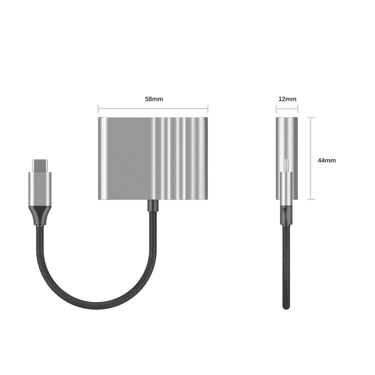 3-in-1 USB-C-sovitin latausta ja kuvansiirtoa varten