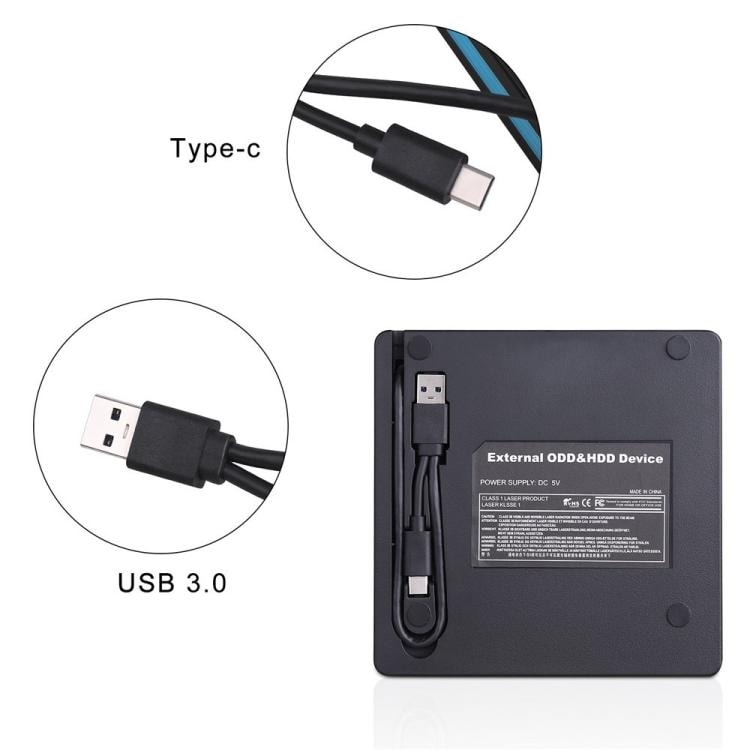 Ulkoinen DVD/CD-poltin USB 3.0- ja USB-C-liitännän kanssa
