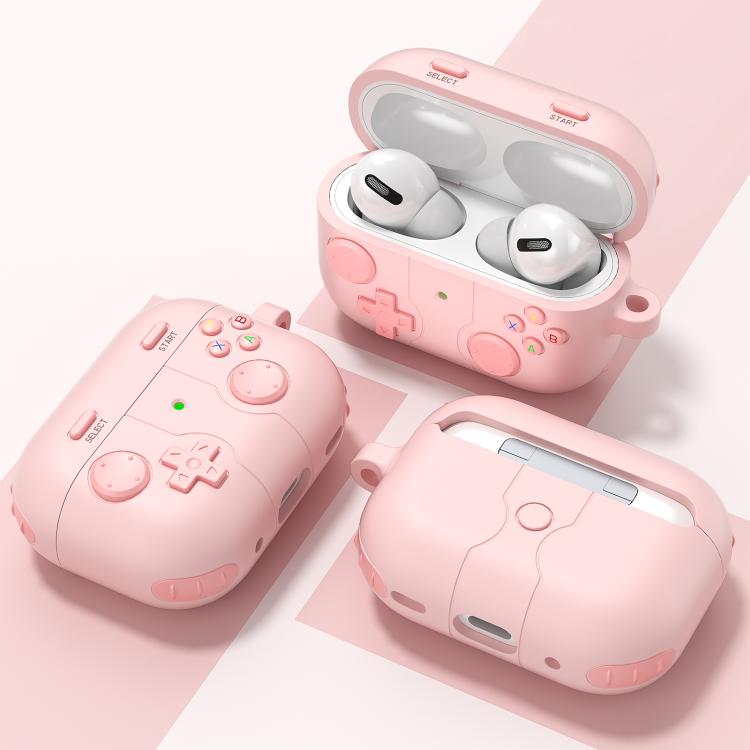 Silikonikotelo peliohjaimen muotoilulla AirPods Prolle – vaaleanpunainen
