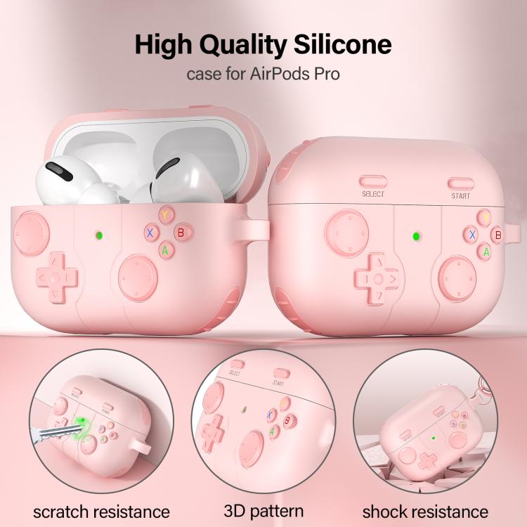 Silikonikotelo peliohjaimen muotoilulla AirPods Prolle – vaaleanpunainen