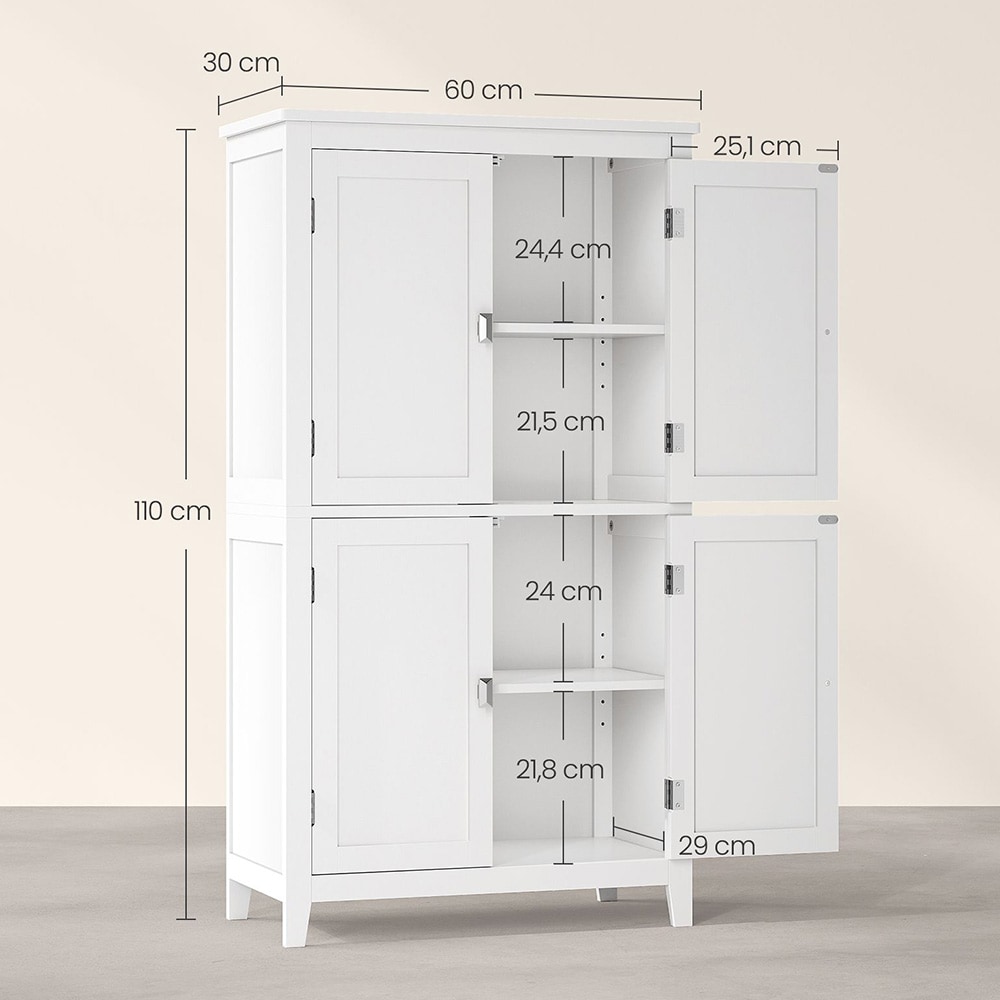 Kylpyhuonekaappi 110 cm valkoinen / kylpyhuonesäilytys ovilla / vapaasti seisova lattiakaappi / säädettävät hyllyt