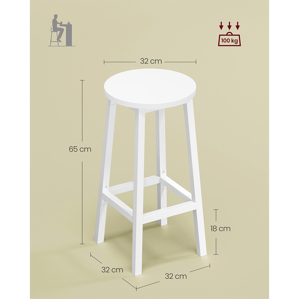 Baarijakkara metallirungolla ja jalkatuella 2-pack - Valkoinen