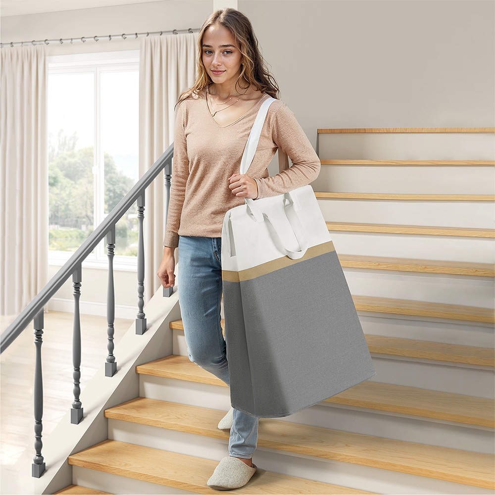 Pyykkikori 2-pack 110 L kahvalla ja taittuvalla muotoilulla - Harmaa