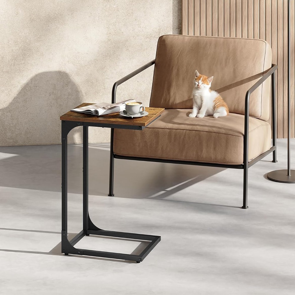 Sivupöytä 30 x 40 x 62 cm C-muotoisella metallirungolla - Ruskea/Musta