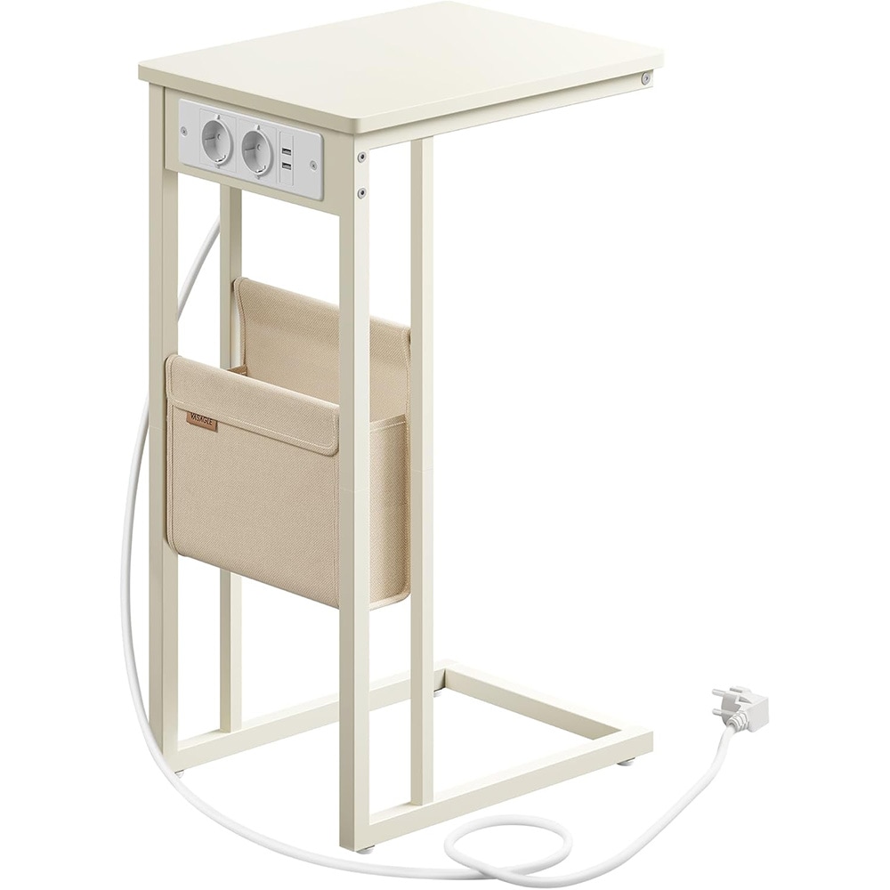 Yöpöytä 30 x 40 x 62 cm, jossa pistorasia ja USB-portit - Valkoinen