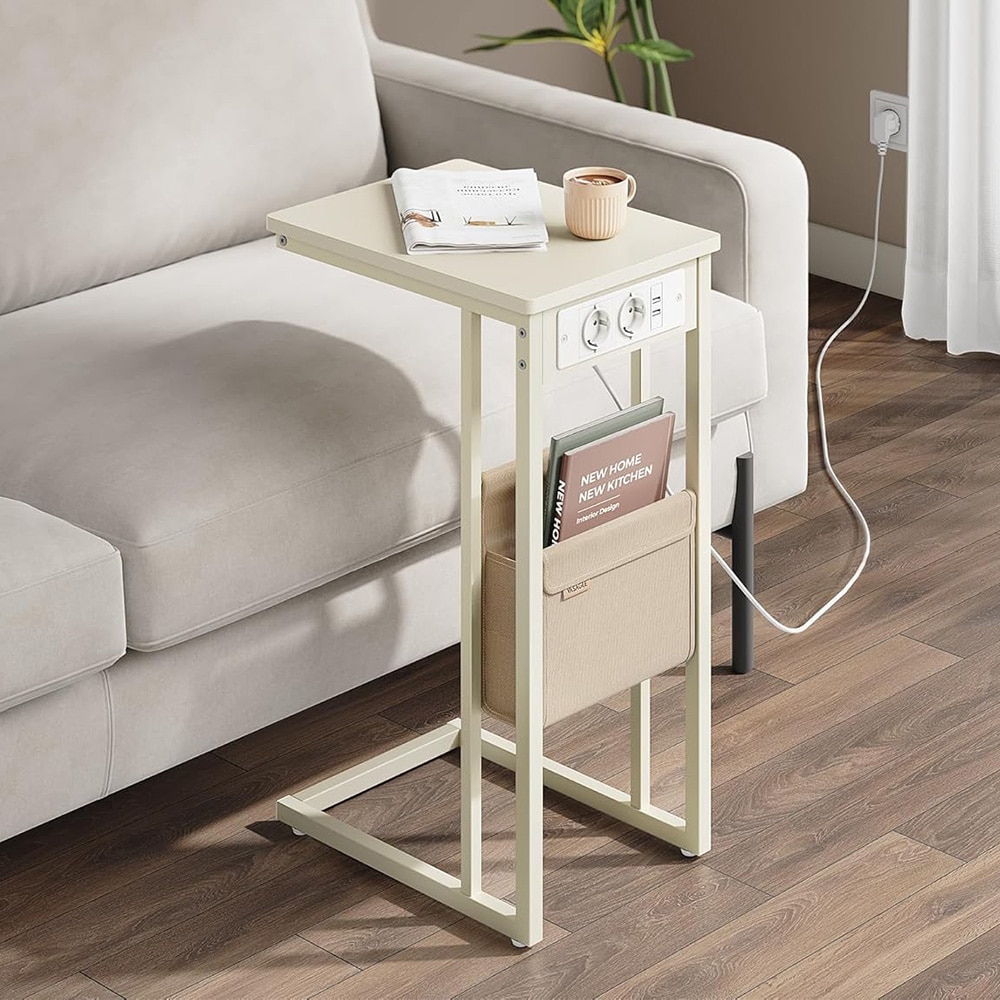 Yöpöytä 30 x 40 x 62 cm, jossa pistorasia ja USB-portit - Valkoinen