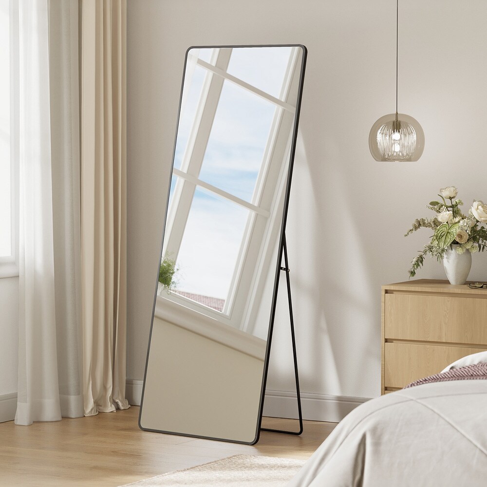 Täyspitkä peili 165 x 60 cm jalustalla ja Musta alumiinikehyksellä