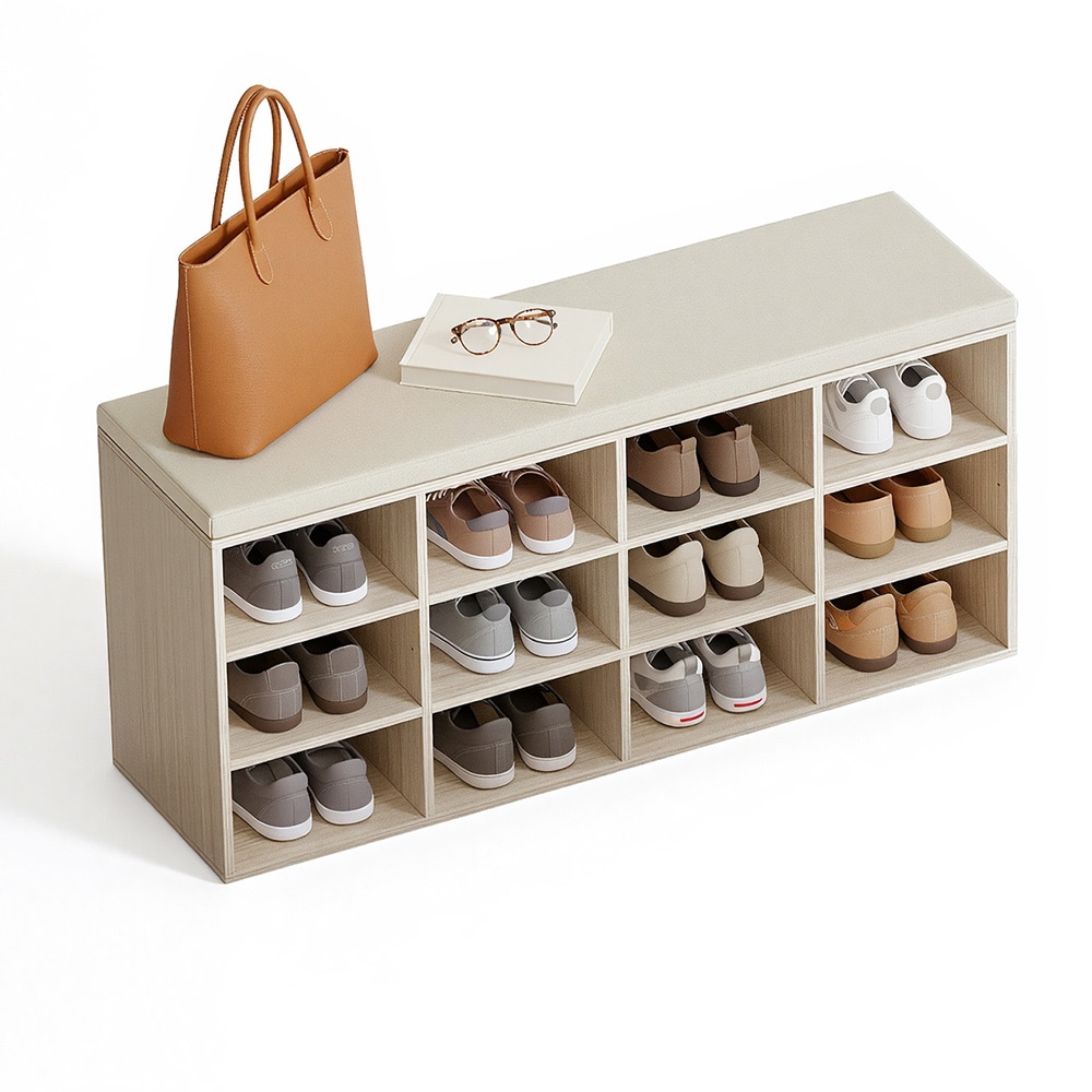Kenkäpenkki 104 cm istuintyynyllä ja 12 säilytyslokerolla - Beige