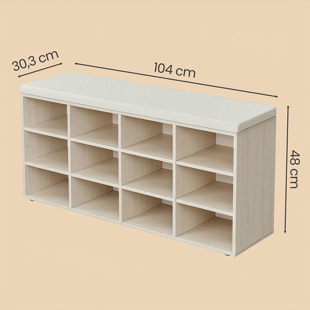 Kenkäpenkki 104 cm istuintyynyllä ja 12 säilytyslokerolla - Beige