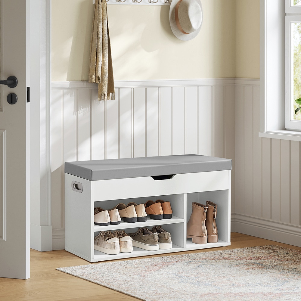 Säilytyspenkki 80 x 30 x 44 cm istuintyynyllä ja avoimilla lokeroilla - Valkoinen