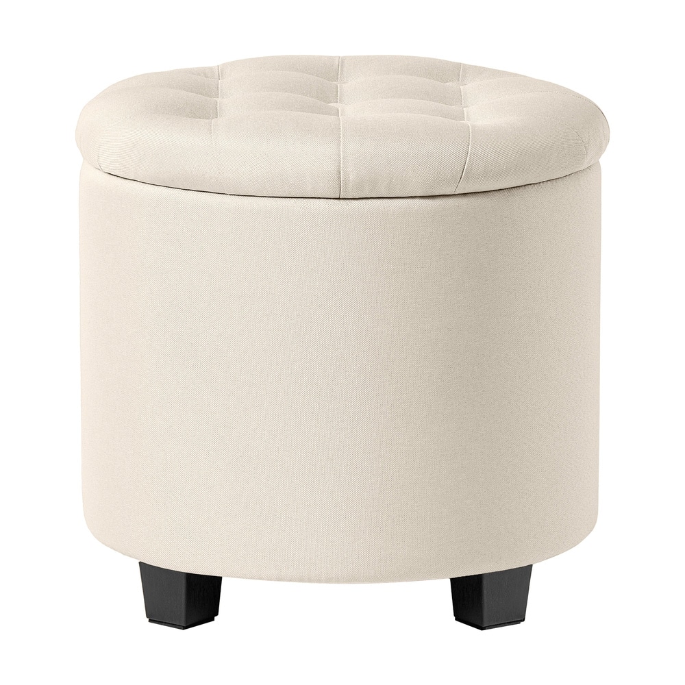 Pyöreä puff 45 x 45 x 44,5 cm säilytystilalla - vaalean beige