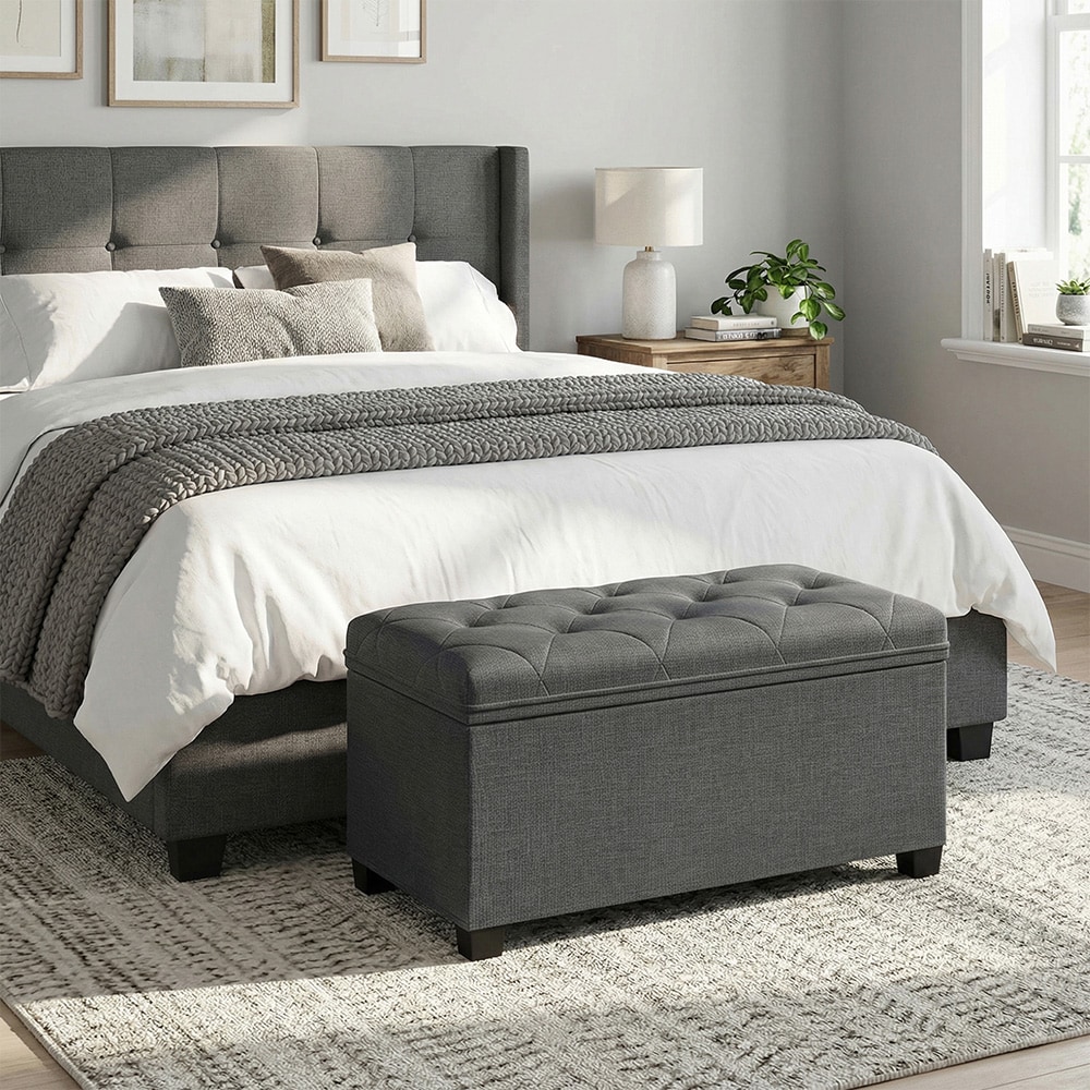 Pehmeä säilytyspenkki istuintyynyllä 76x40x40cm - harmaa