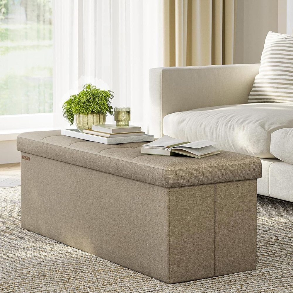 Pehmeä säilytyspenkki istuintyynyllä 110x38x38cm - ruskea