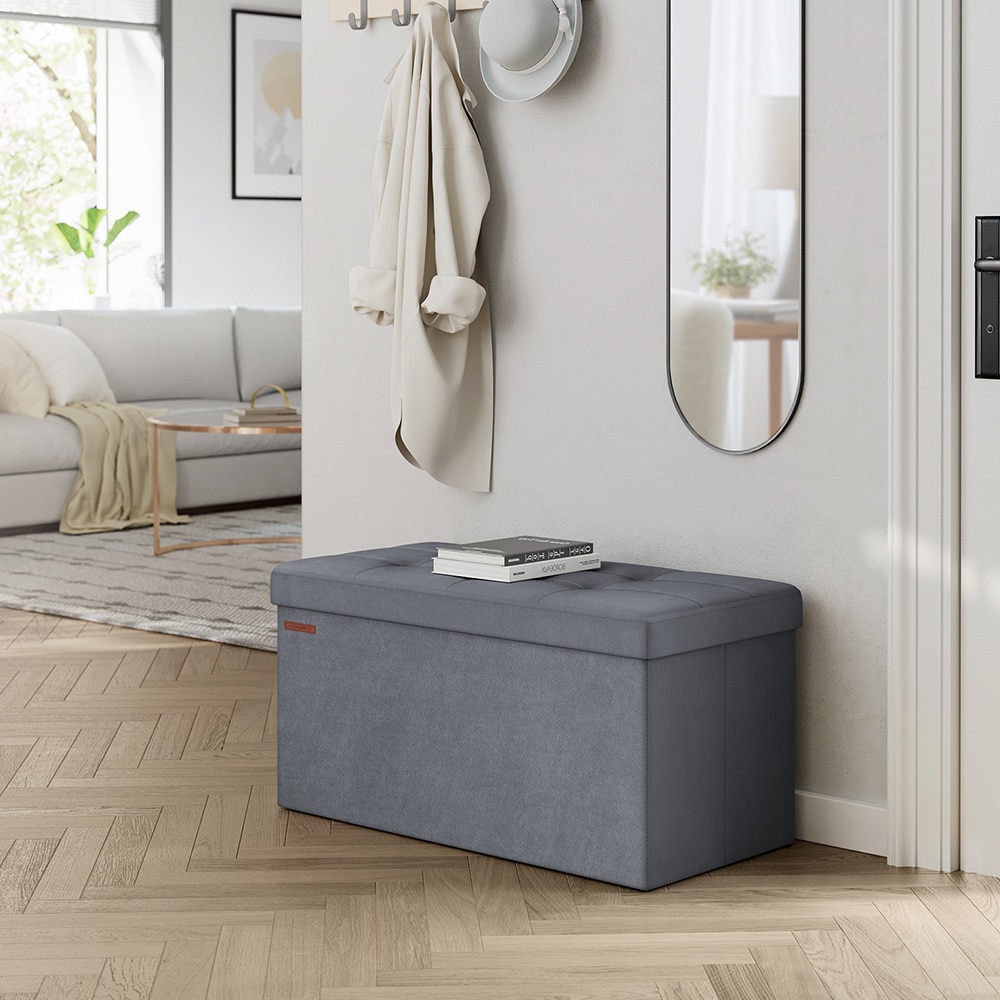 Samettinen säilytyspenkki istuintyynyllä 76cm - Tummanharmaa