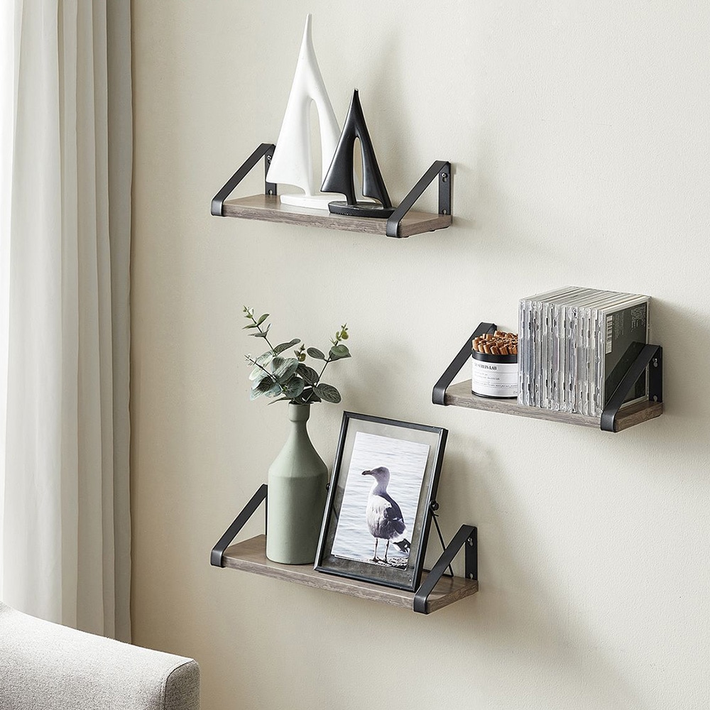Käännettävä seinähylly 40cm 3-pack Harmaa/Musta