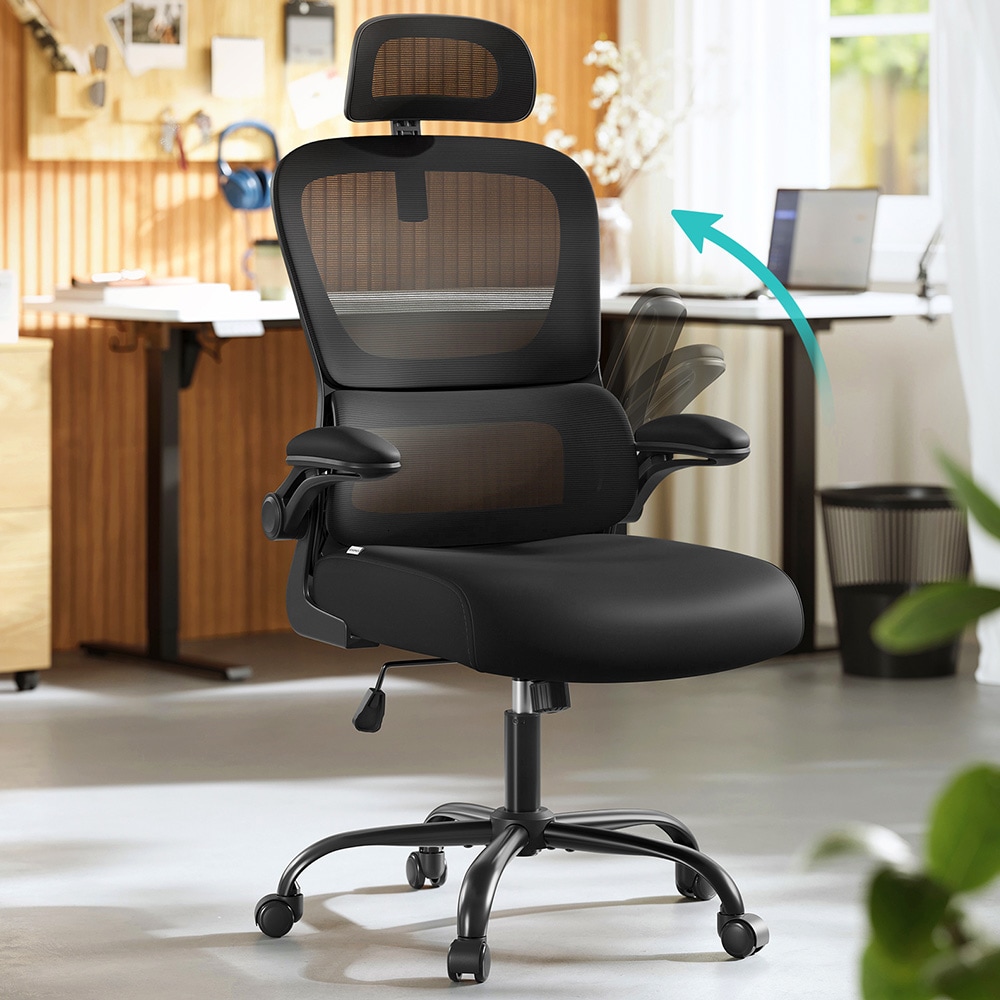 Ergonominen toimistotuoli, jossa on dynaaminen lannerangan tuki ja säädettävä niskatuki - Musta