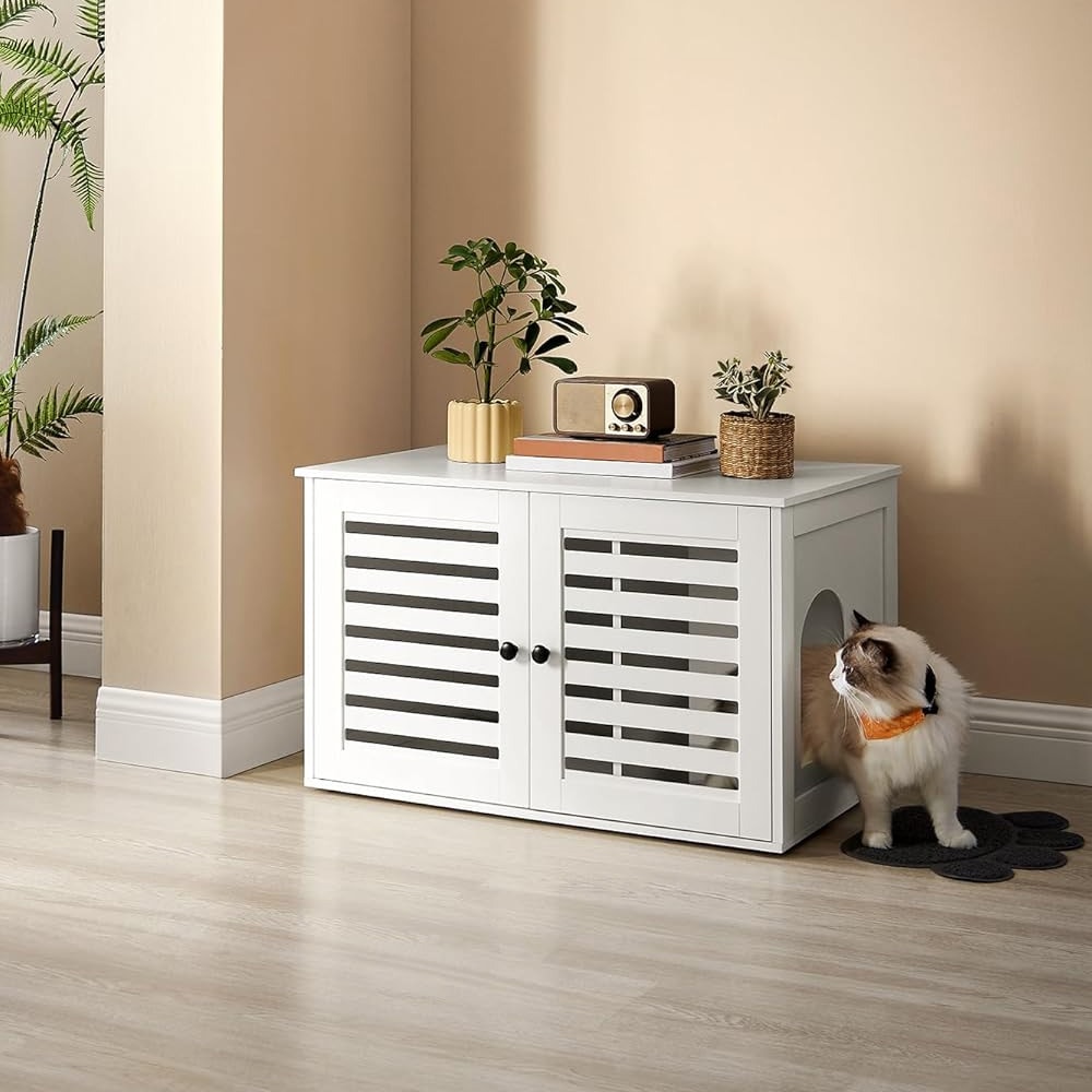 Huonekalutyylinen katettu kuivikelaatikko, jossa on irrotettava väliseinä - Valkoinen