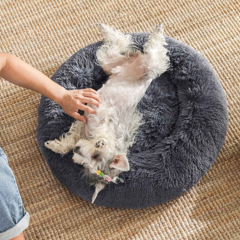 Pyöreä pehmoinen koiran sänky, jossa on irrotettava keskityyny, halkaisija 60 cm - Harmaa