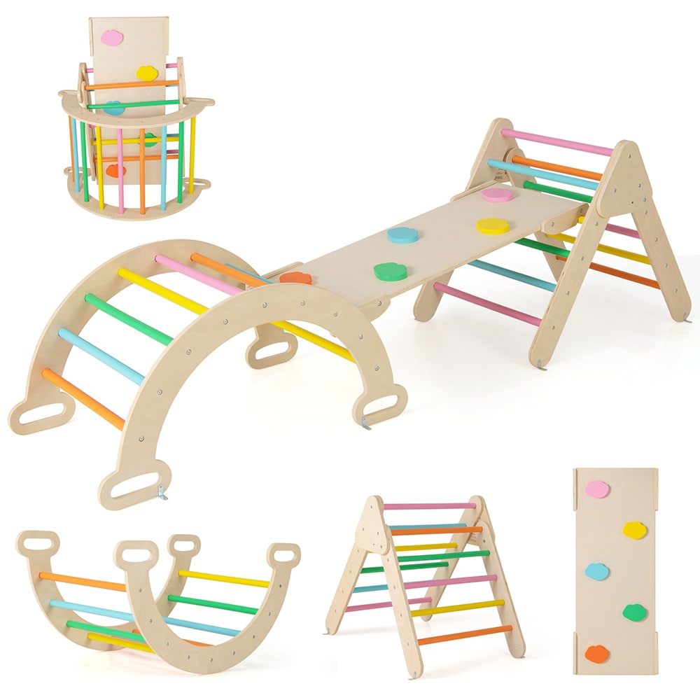 3-in-1 puinen kiipeilysetti yli 1-vuotiaille – kolmio, kaari ja ramppi