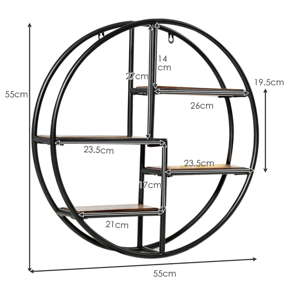 Rund Vägghylla 55cm Trä/Musta