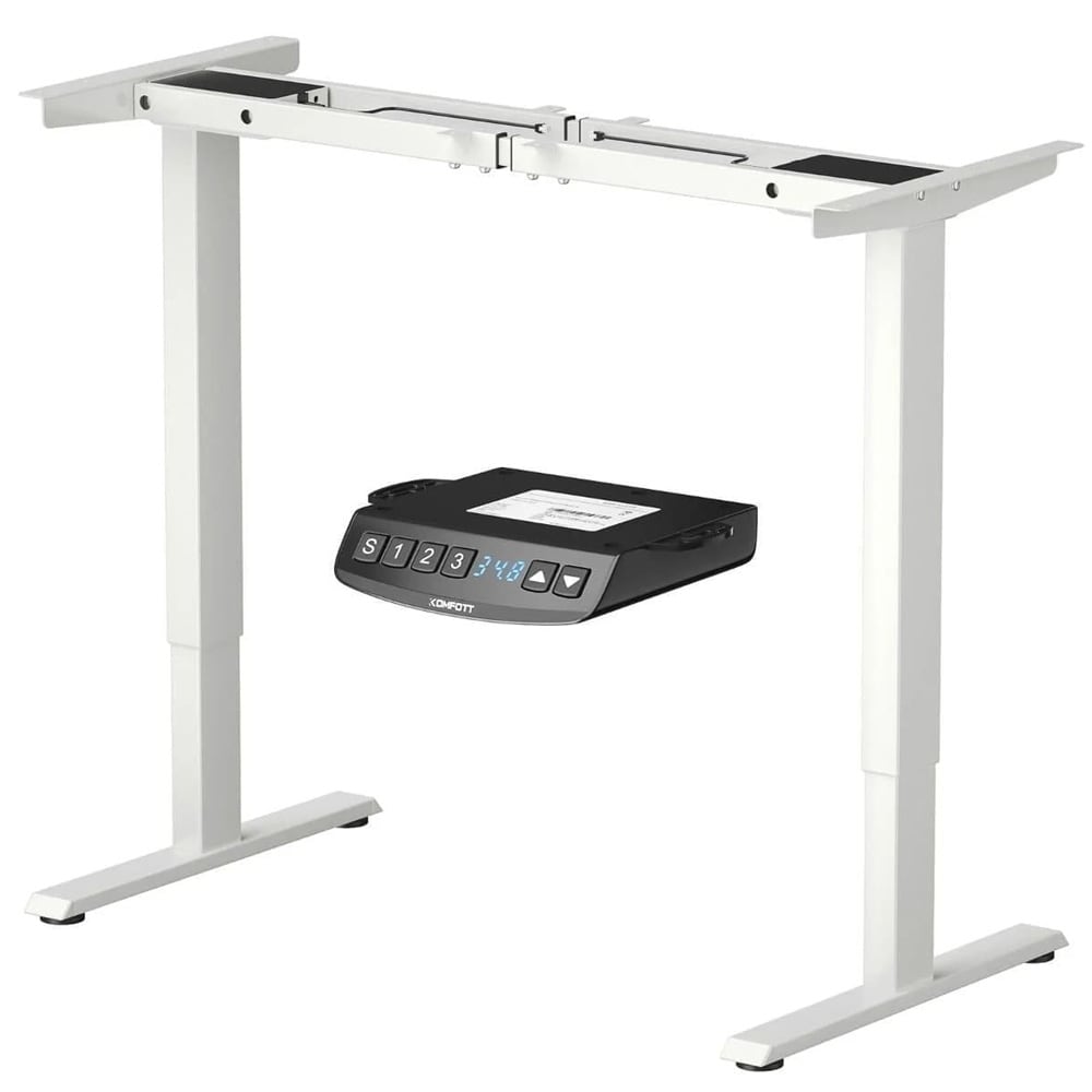 Sähköisesti korkeussäädettävä pöytäjalusta, jossa on kaksi moottoria ja säädettävä leveys - Valkoinen