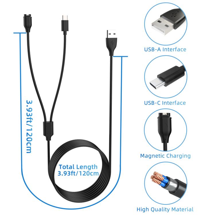 Latauskaapeli Garmin Fenix 8:lle USB-C:llä 1.2m - Svart