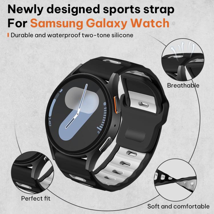 Silikoniranneke Samsung Galaxy Watch7 / FE / 6 / 5 / 4 – musta/valkoinen