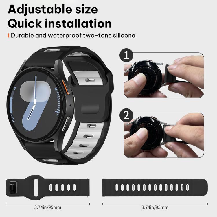 Silikoniranneke Samsung Galaxy Watch7 / FE / 6 / 5 / 4 – musta/valkoinen