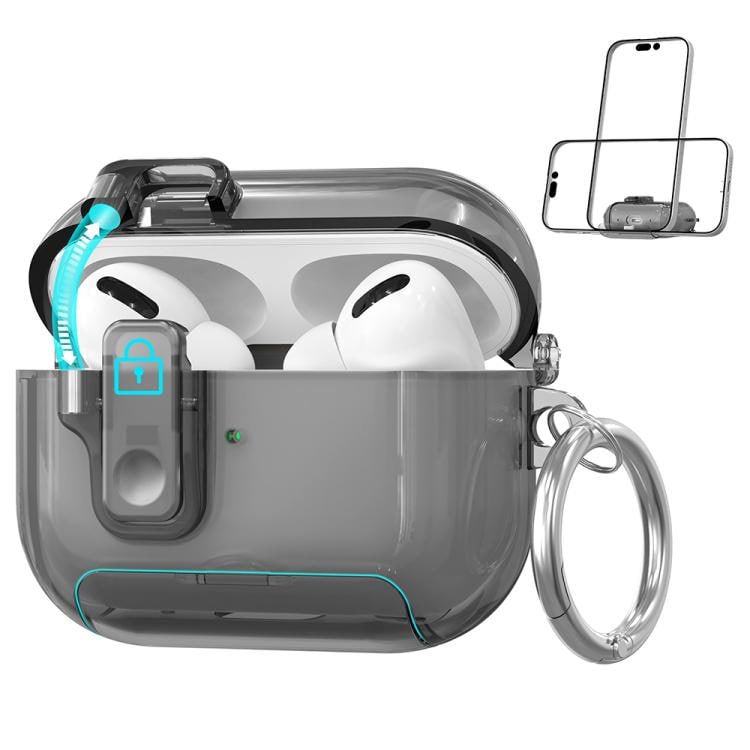 Suojakotelo jalustalla AirPods Pro 2:lle – läpinäkyvä musta