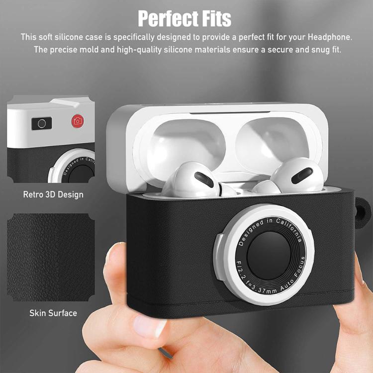 Silikonisuojakotelo AirPods Pro 2:lle retro-kameramallissa – musta