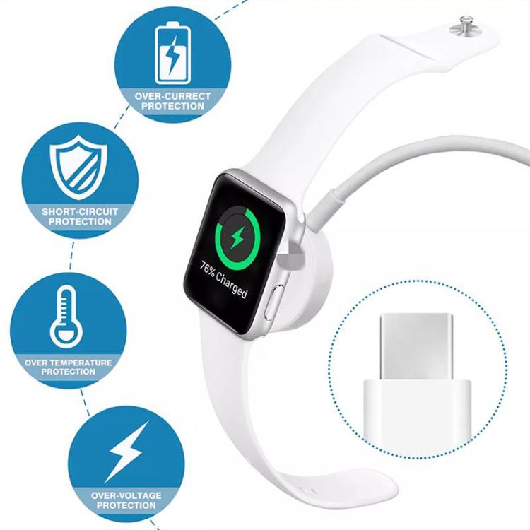 Latausteline USB-C-kaapelilla Apple kellolle alumiiniseoksesta - Valkoinen