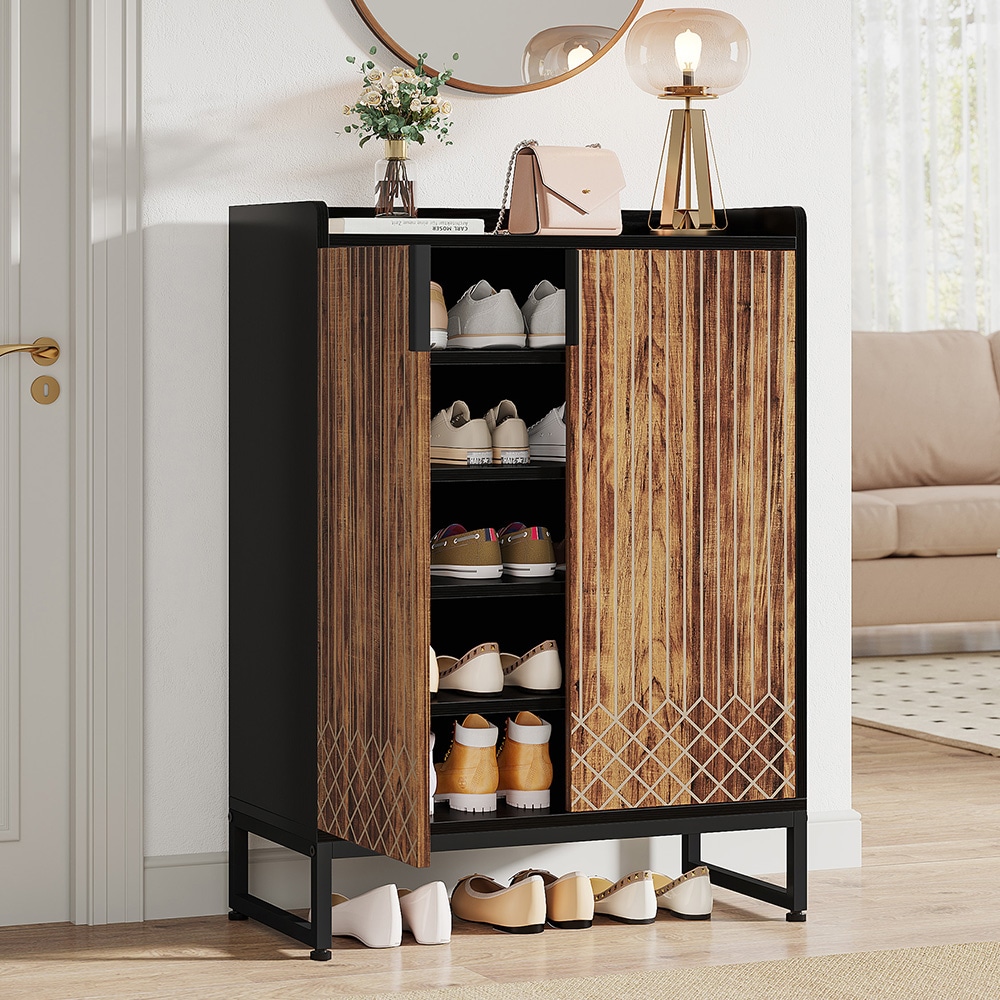 Kenkäkaappi 5 hyllyllä ja ovilla - Ruskea/svart / kenkäsäilytys ovilla eteiseen / kenkäkaappi useilla hyllyillä / kenkäkaappi useilla hyllyillä