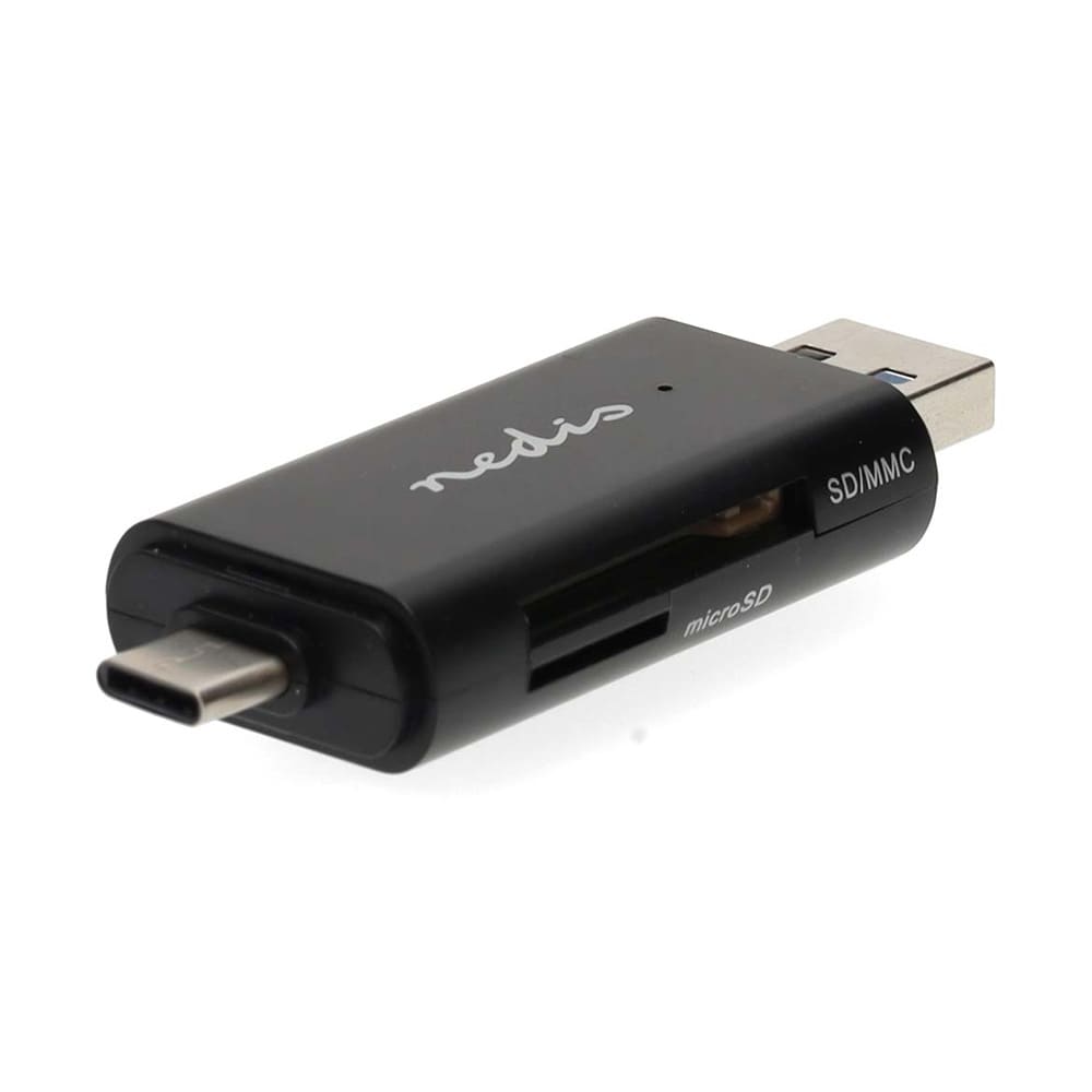 Nedis USB 3.2 Gen1 -kortinlukija, jossa on USB-C ja USB-A SD- ja microSD-muistitikuille