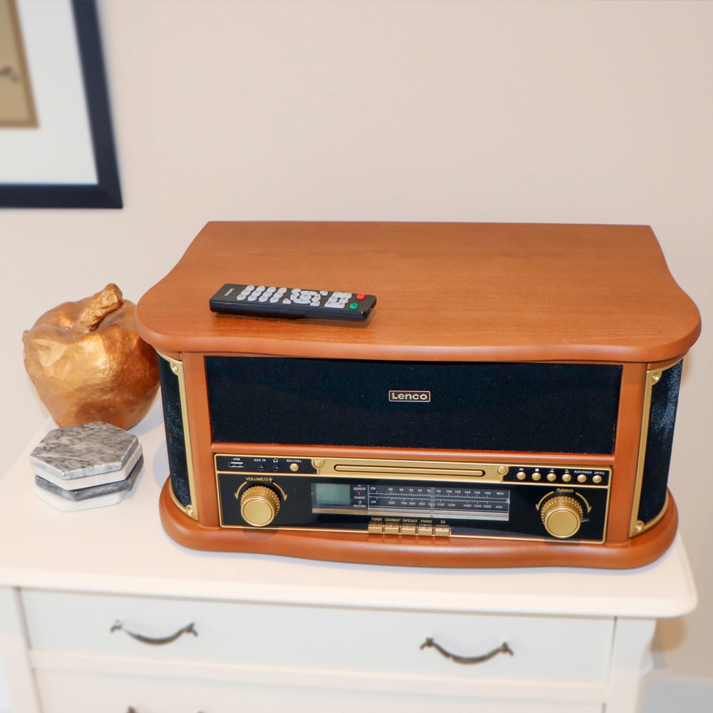 Lenco TCD-2551WD retro puinen levysoitin Bluetooth, CD ja kasetti