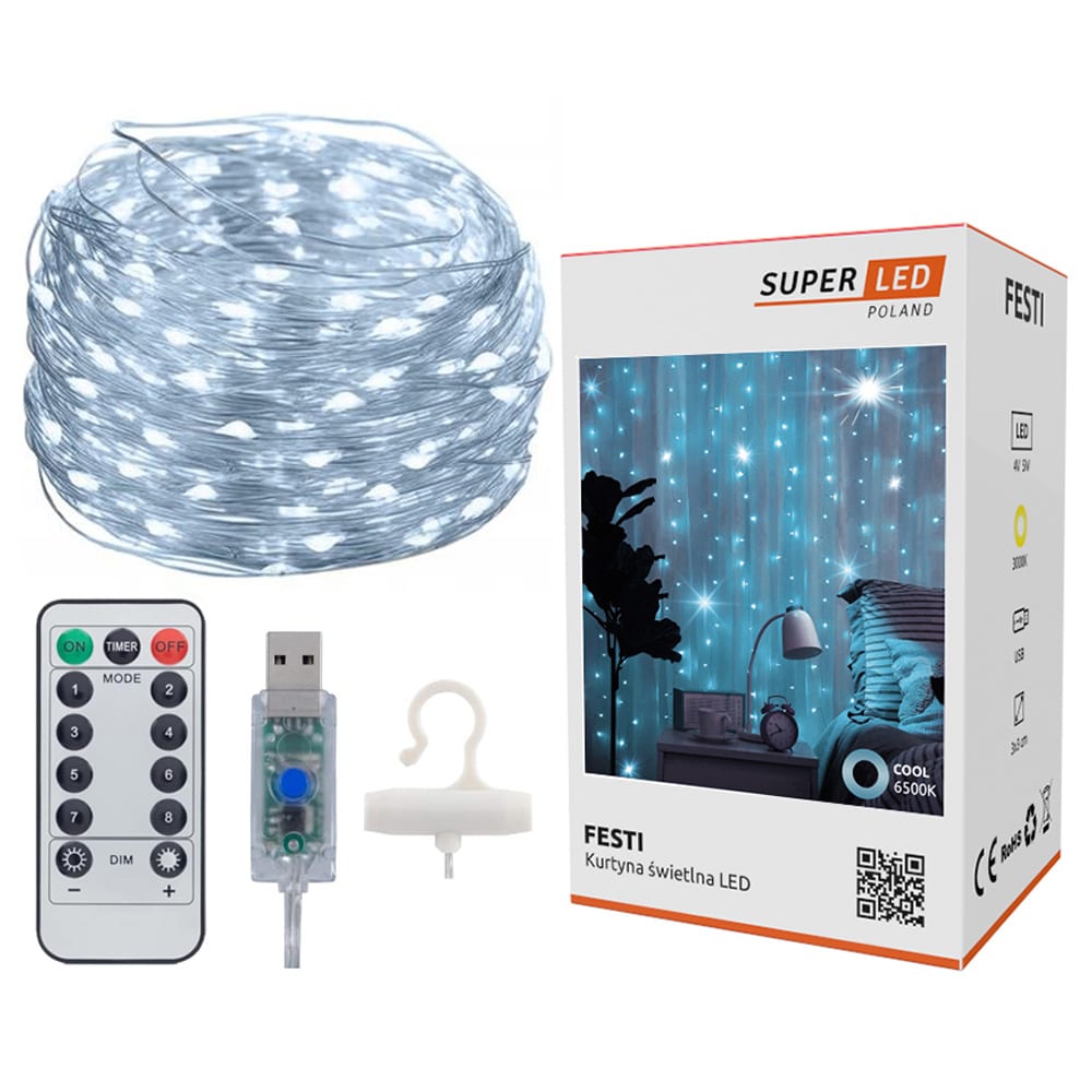 LED-verho 3 x 3 m, jossa 300 LEDiä, USB ja kaukosäädin