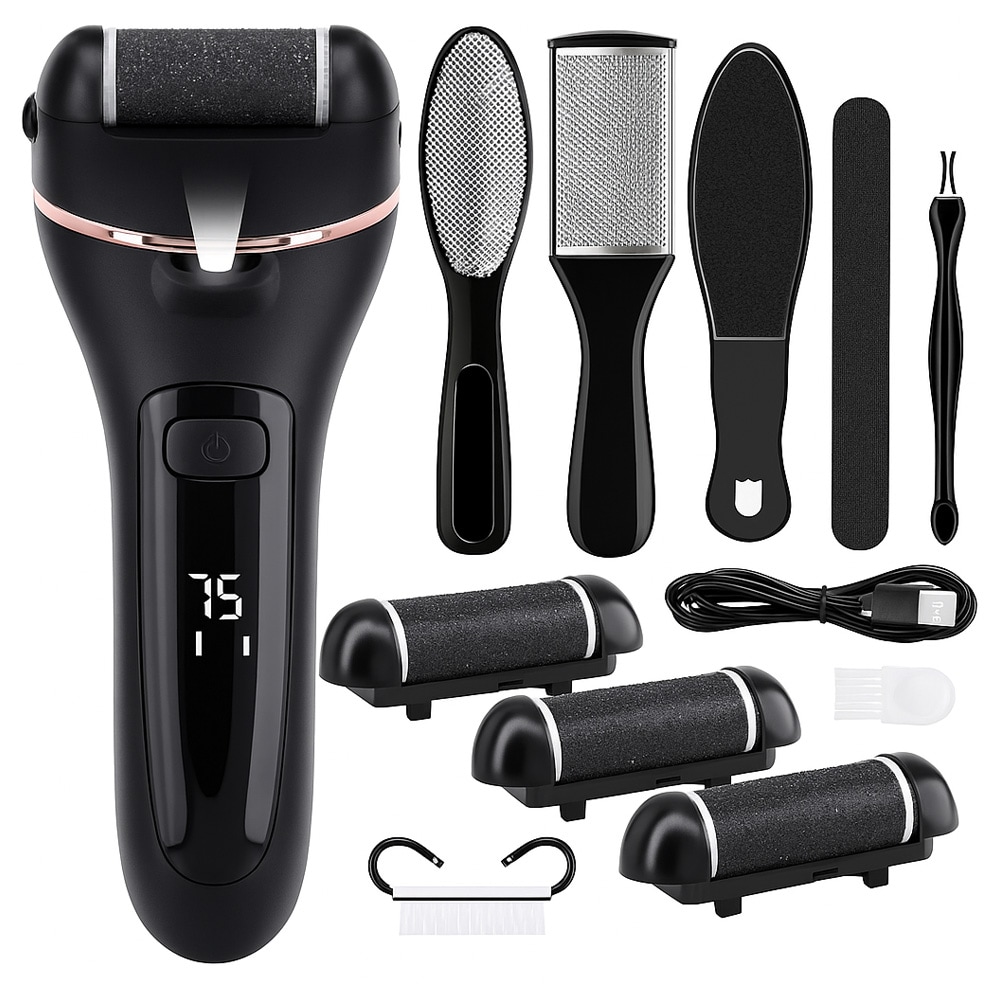 Sähköinen jalkaviila - johdoton kantapääviila, jossa on 6 vaihdettavaa rullaa