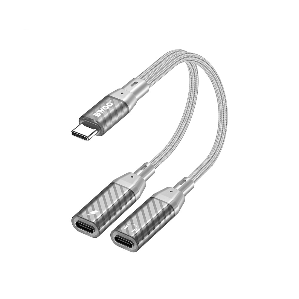 BWOO USB-sovitin USB-C:stä 2xUSB-C:hen latausta ja ääntä varten