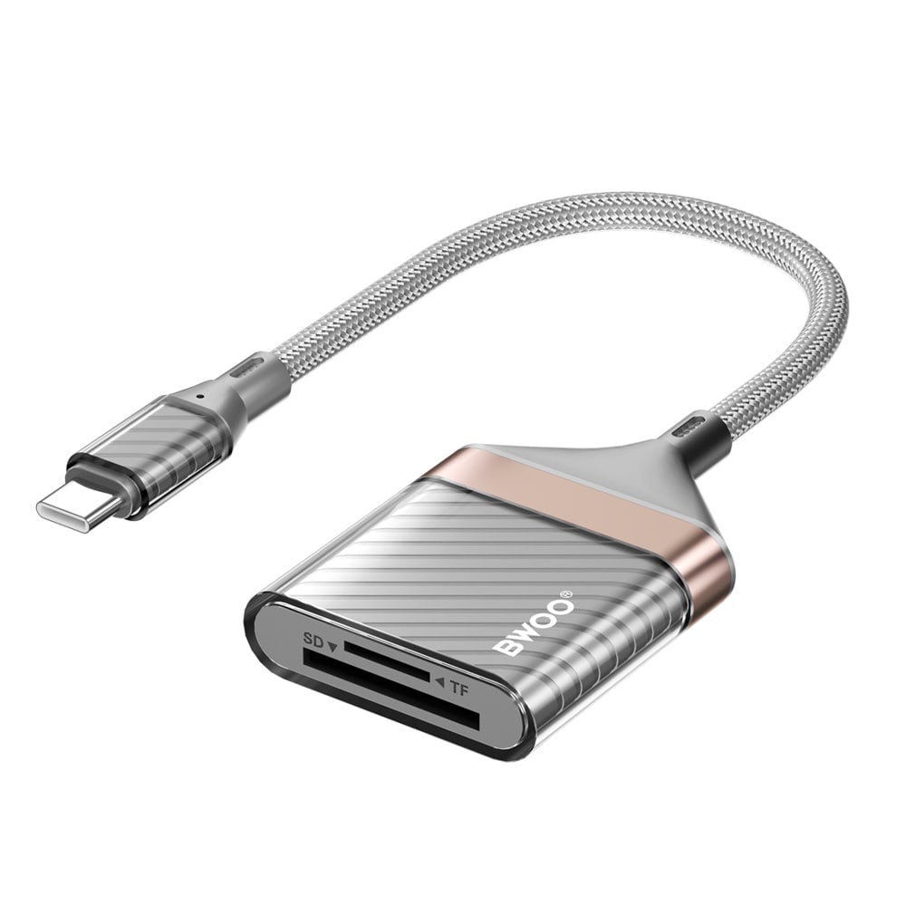 BWOO USB-C-sovitin SD- ja TF-muistikortinlukijalla, 20 cm:n pituinen