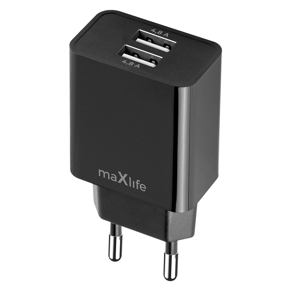 Maxlife Seinälaturi 2xUSB 4.8A - Svart