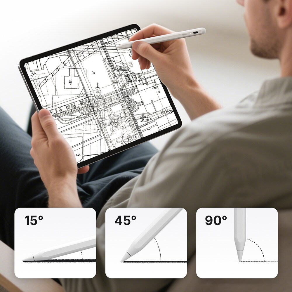 Metapen Pencil A8 iPad -kynä / stylus – USB-C-pikalataus, magneettikiinnitys – valkoinen