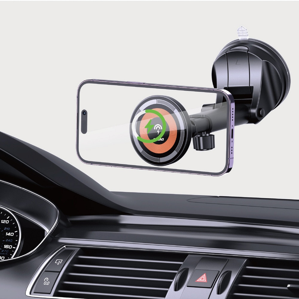 Dudao Autoteline, jossa on 15W langaton lataus, Magnet ja imukuppi - Svart