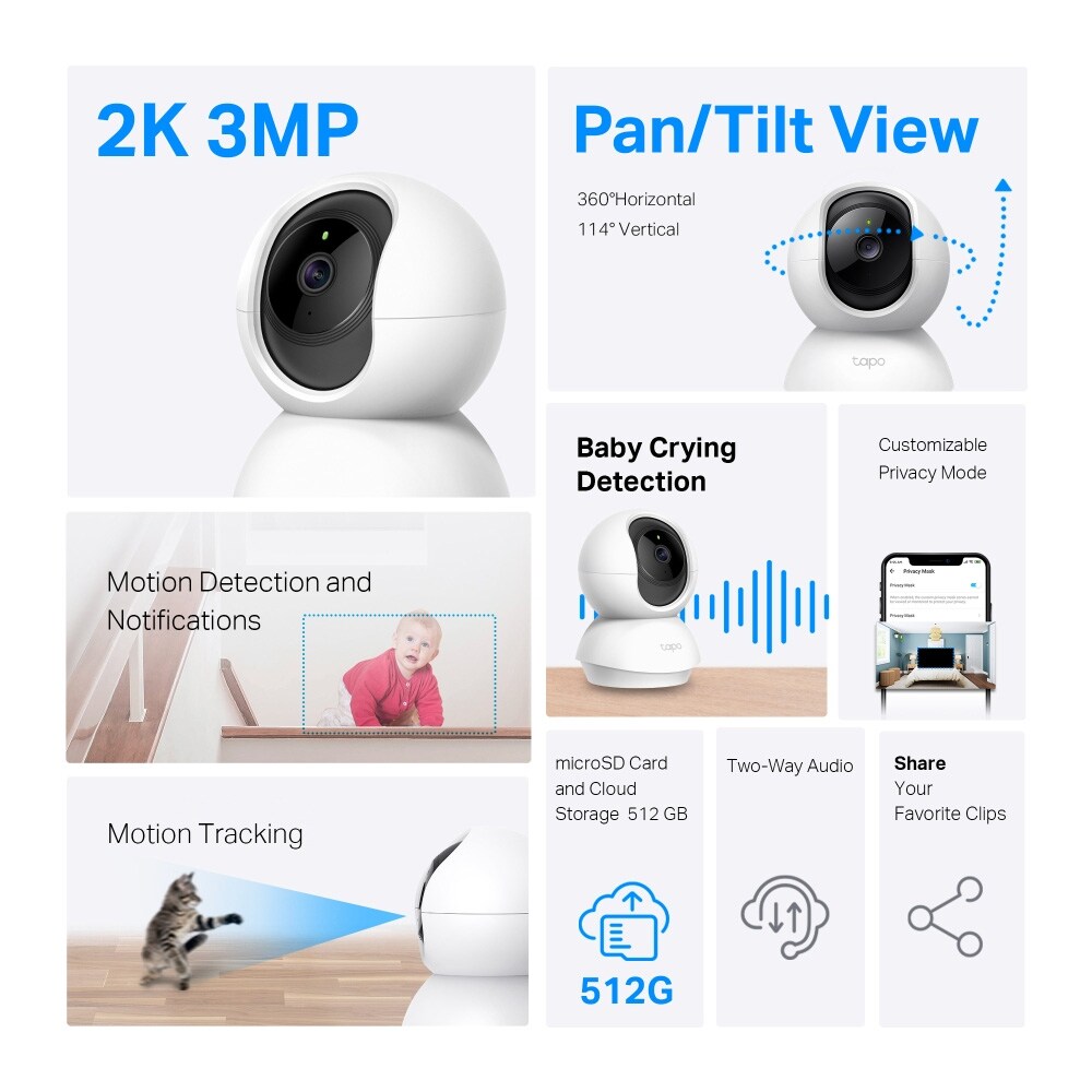 TP-Link Tapo TC71 sisäkamera / 2K-valvontakamera / Pan/Tilt-kamera / kamera kaksisuuntaisella äänellä