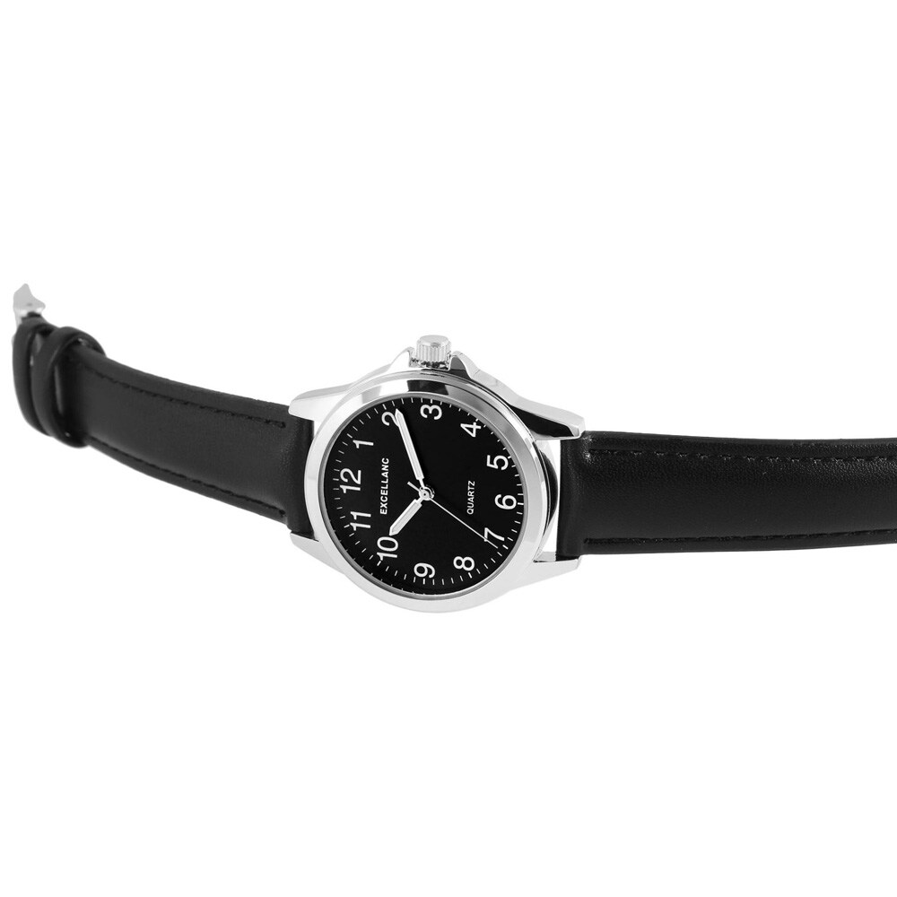 Excellanc miesten rannekello 38 mm – musta/hopea, tekonahkaranneke