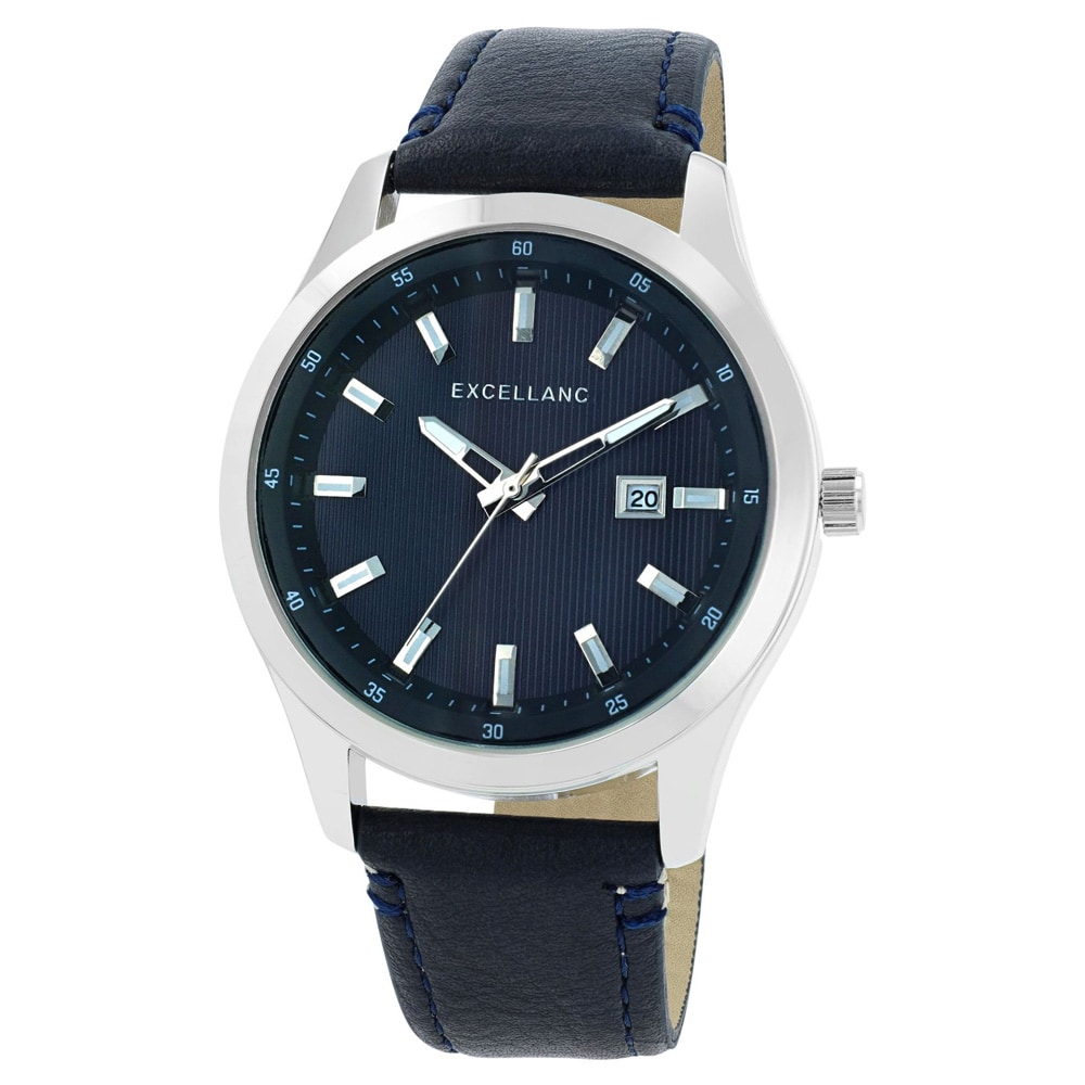 Excellanc miesten rannekello 44 mm – sininen kellotaulu ja tekonahkaranneke