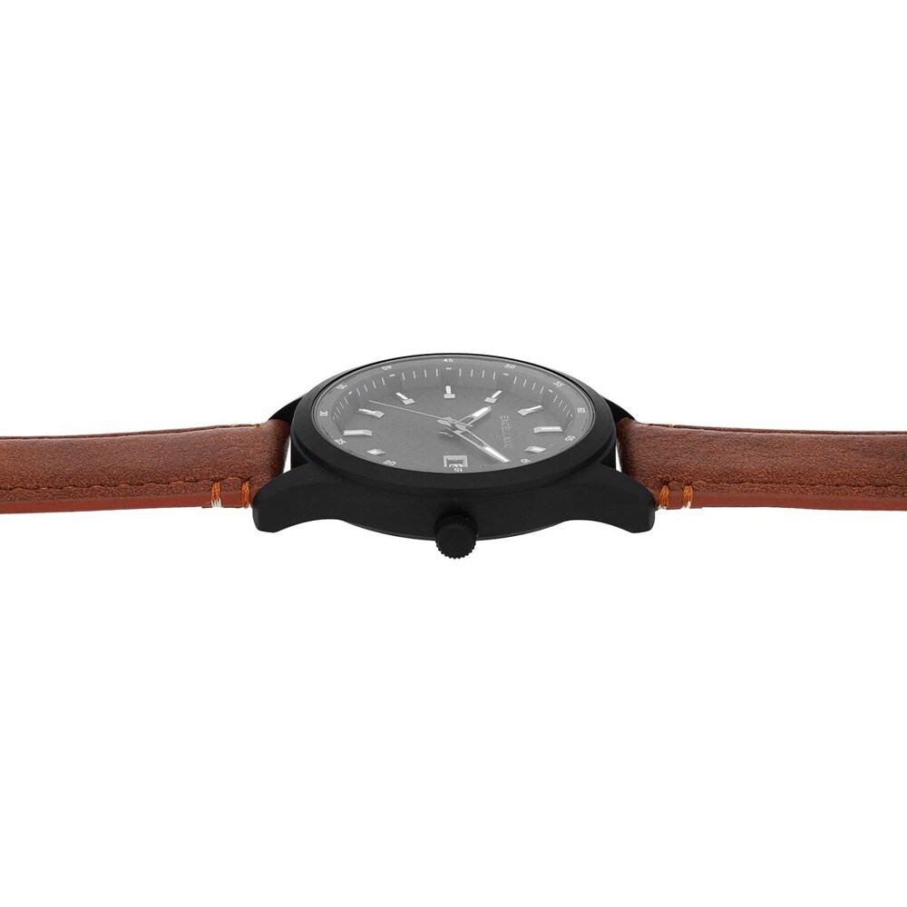 Excellanc miesten rannekello 44 mm – musta ruskealla tekonahkarannekkeella