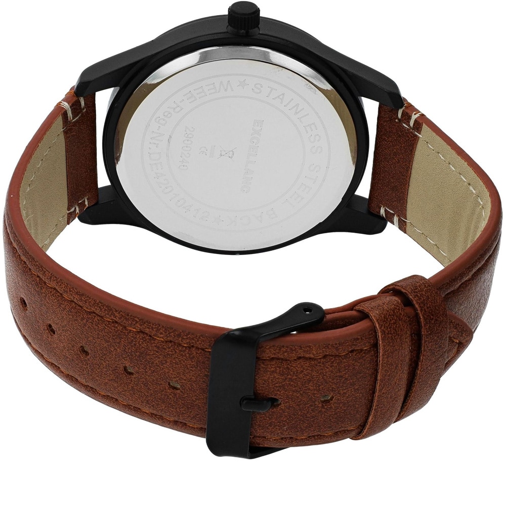 Excellanc miesten rannekello 44 mm – musta ruskealla tekonahkarannekkeella