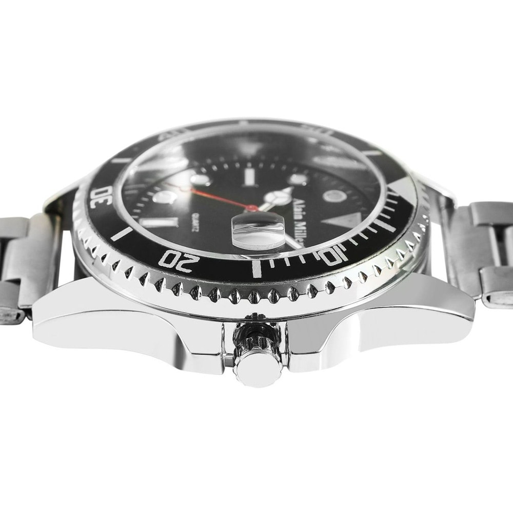 Alain Miller miesten rannekello 39 mm – musta kellotaulu ja teräsranneke, hopea/musta