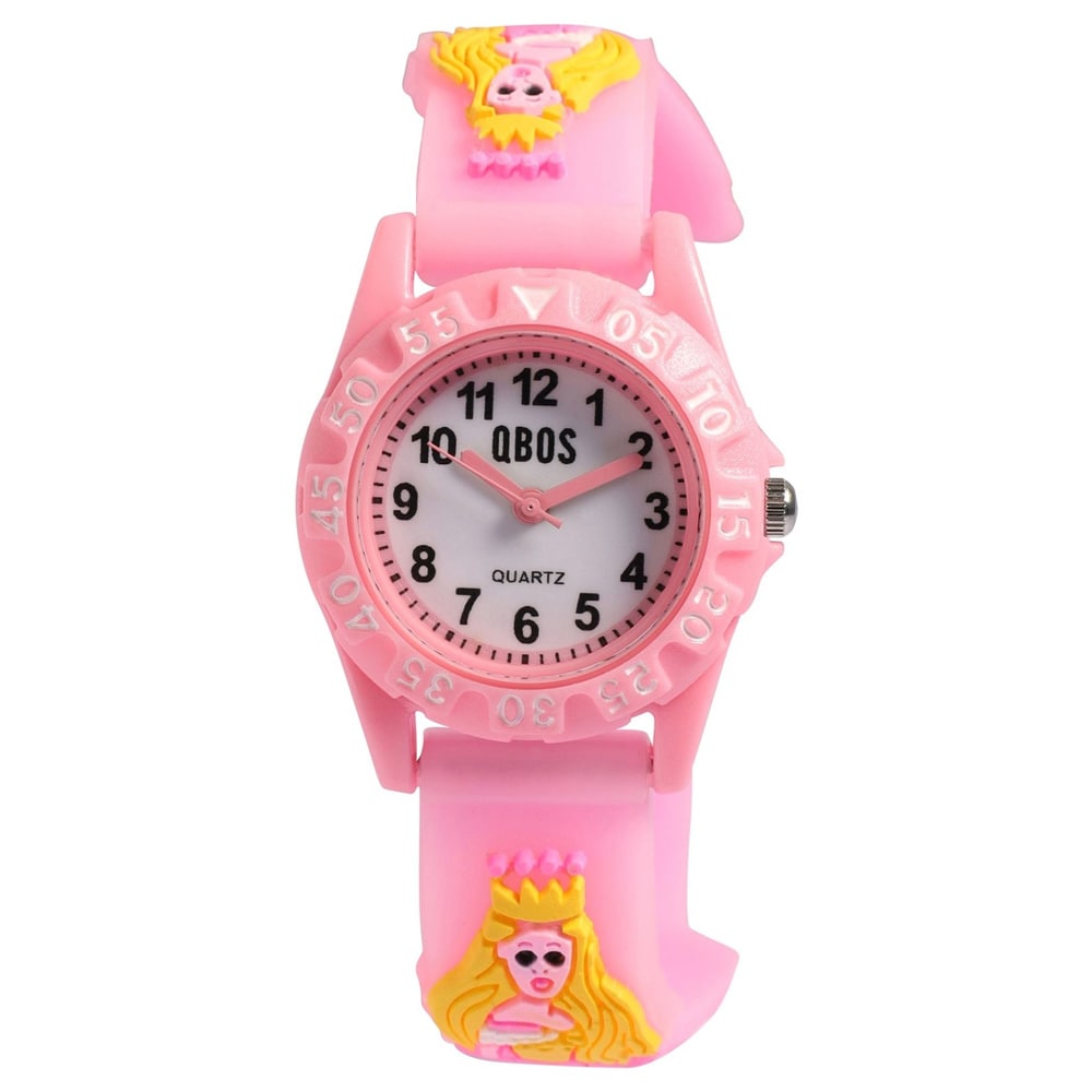 QBOS lasten rannekello silikonirannekkeella – vaaleanpunainen Princess-malli