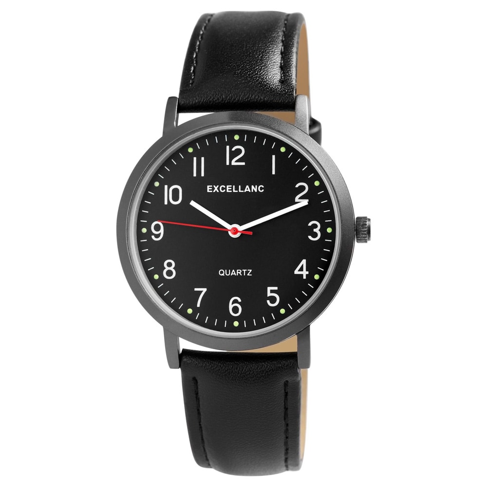 Excellanc miesten rannekello tekonahkahihnalla / musta