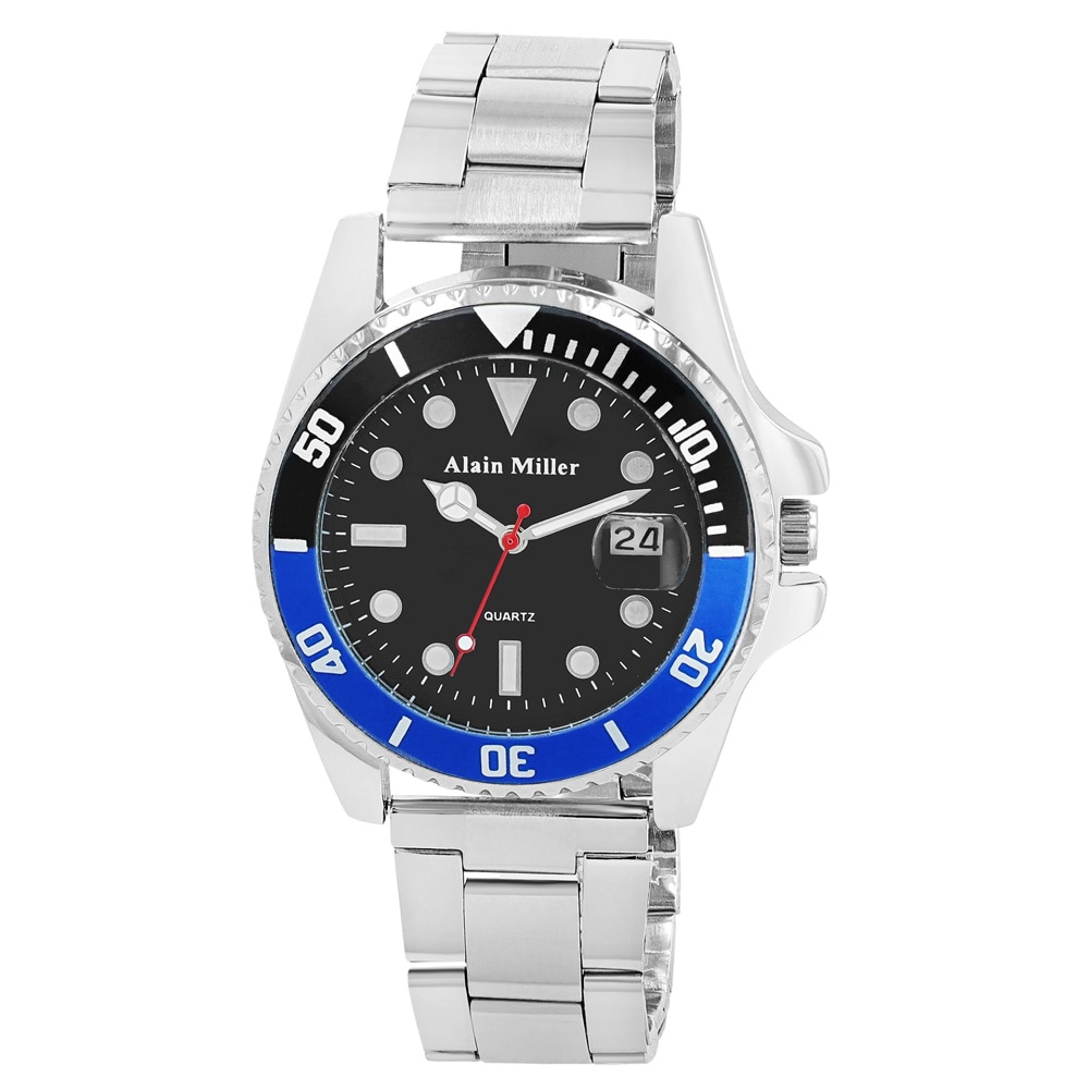 Alain Miller miesten rannekello ruostumattomasta teräksestä / päivämääränäyttö – hopea/musta/sininen